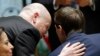 Jason Greenblatt (L), Trump's special representative for international negotiations, speaks to White House senior advisor Jared Kushner during a press conference in Jerusalem, May 22, 2017