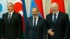 Russia - Armenian Prime Minister Nikol Pashinian and Presidents Alexander Lukashenko of Belarus and Ilham Aliyev of Azerbaijan pose for a photograph at a summit in Saint Petersburg, December 6, 2018.