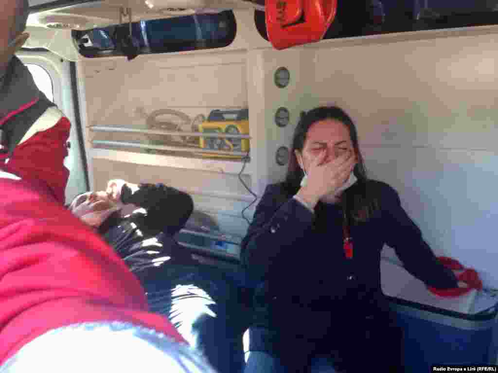 Kosovo - A student received first as Kosovo Police used pepper spray during the clashes between police and students, 7 February 2014.