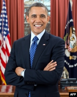 An official portait of Obama in the Oval Office released by the White House on January 17