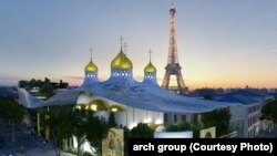 An artist's impression of the proposed Cultural and Spiritual Russian Orthodox Center on the Place de la Resistance, in Paris. 