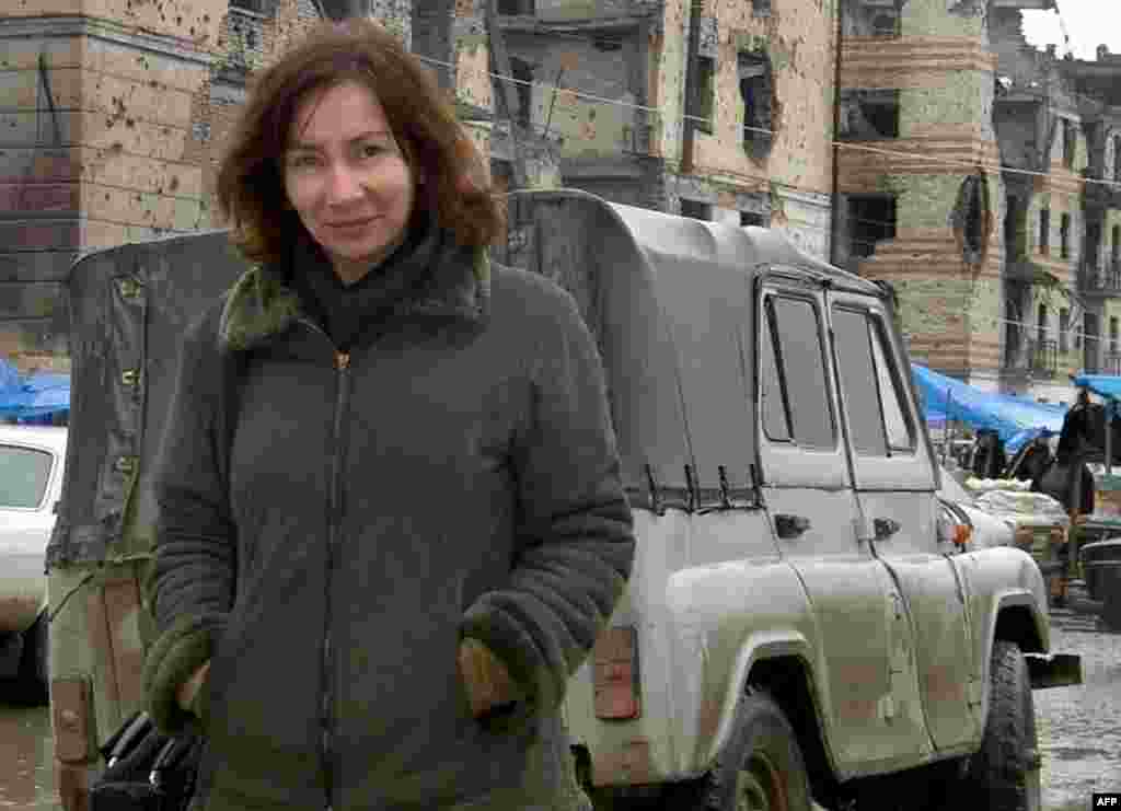 Human rights activist Natalya Estemirova in the Chechen capital of Grozny on September 1, 2004