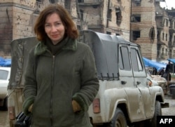 Human rights activist Natalya Estemirova in Grozny in 2004.