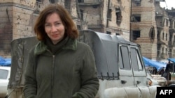 Human rights activist Natalya Estemirova in the Chechen capital of Grozny in September 2004.