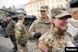 U.S. soldiers arrive in the Polish town of Zagan as part of the NATO deployment on January 12.