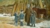 John Wells Rahill and three Russian boys in a small village