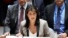 Fosta ambasadoare americană la ONU Nikki Haley vorbind la Consiliul de Securitate ONU despre situația din Crimeea, New York, 26 noiembrie 2018