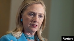 Myanmar -- US Secretary of State Hillary Clinton speaks during a news conference following her meetings with Myanmar officials in Naypyitaw, 01Dec2011