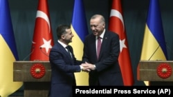 Volodymyr Zelenskyy türkiyəli həmkarı Recep Tayyip Erdogan (sağda) ilə