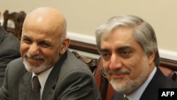 Afghanistan President Ashraf Ghani (L) and Chief Executive Abdullah Abdullah (R) during a meeting with congressional leaders last year.