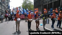Radnici na Prvomajskom protestu u Beogradu