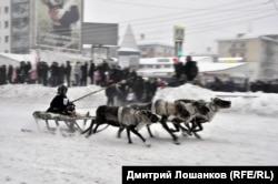 Locals enjoy reindeer racing in Vorkuta on the Komi Peninsula.