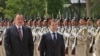 Presidents Ilham Aliyev (left) and Medvedev in Baku on July 3