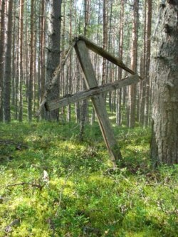 Крест на месте захоронения в Сандармохе