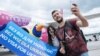 Passengers take selfies as they arrive from Kyiv after the European Union granted visa-free travel for Ukrainian citizens at the airport in Gdansk, Poland, in June 2017.