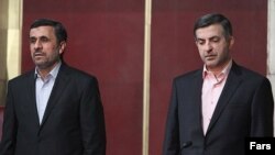 Iranian President Mahmud Ahmadinejad (left) with his adviser and possible successor, Esfandiari Rahim Mashaei