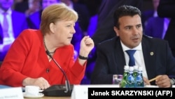 Լեհաստան - Գերմանիայի կանցլեր Անգելա Մերկելը և Հյուսիսային Մակեդոնիայի վարչապետ Զորան Զաևը «ԵՄ-Բալկաններ» համաժողովի ժամանակ, Պոզնան, 5-ը հուլիսի, 2019թ․