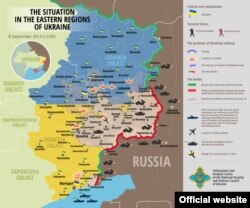 Ukraine -- ENGLISH Map: The situation in a combat zone at Donbas, 08Sep2014