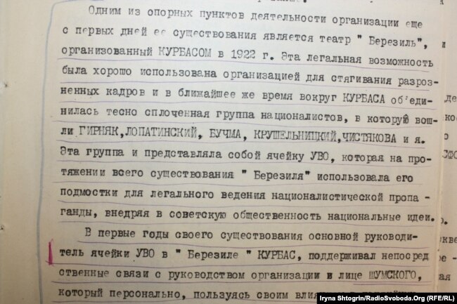 Свідчення проти Курбаса із архівної справи КДБ