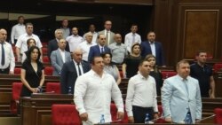 Armenia -- Gagik Tsarukian and other deputies from his Prosperous Armenia Party attend a parliament session in Yerevan, July 9, 2019.