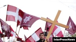 Protesters in Tbilisi, where the opposition hoped to keep up a vigil until the president relents