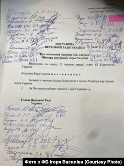 Постанова про відставку міністра МВС Арсена Авакова (кількість підписів станом на 2 червня 2020 року)
