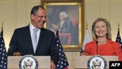 Russian Foreign Minister Sergei Lavrov (left) alongside U.S. Secretary of State Hillary Clinton in Washington.