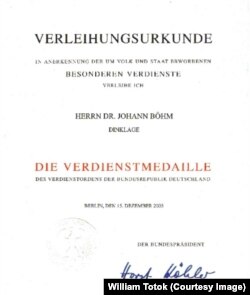 Johann Böhm distins cu Medalia de merit al R.F.G., 2005