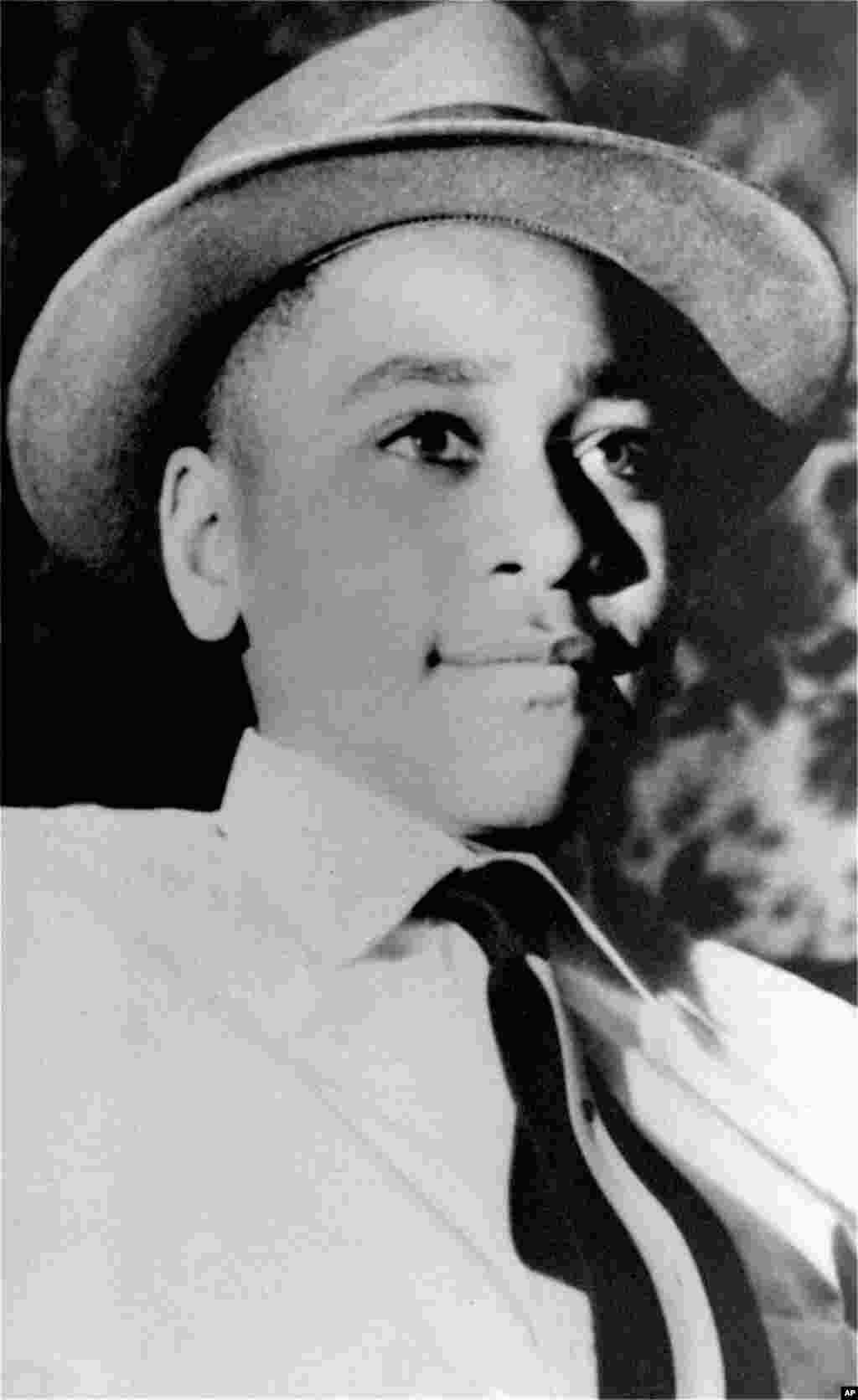 Emmett Till, a 14-year-old from Chicago, was visiting family in Mississippi when he was kidnapped, brutally beaten, shot, and dumped in a river. His two white attackers, who said that they had killed Till because he whistled at a white woman, were acquitted by an all-white jury. The case became a cause célèbre of the civil rights movement.