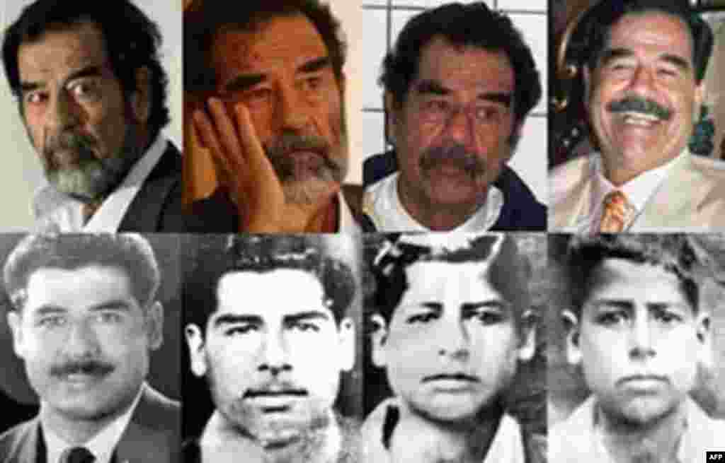 Iraq -- collage of images of Saddam Hussein - Säddam Xösäyen tormışınıñ törle yıllarında (AFP)