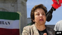 Iranian human rights activist and former judge Shirin Ebadi speaks in Brussels in June.