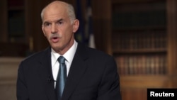 Greek Prime Minister George Papandreou speaking on TV last week