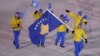 Albin Tahiri of Kosovo carries the national flag during the opening ceremony of the Pyeongchang 2018 Winter Olympic Games at the Pyeongchang Stadium on February 9.