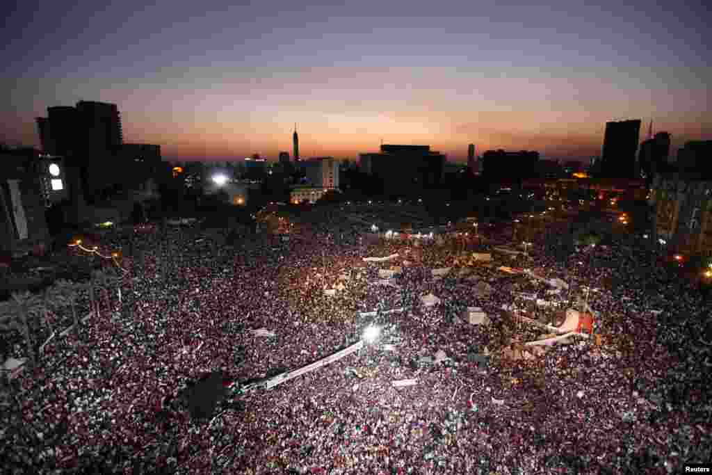 Thousands of anti-Morsi protesters chanted slogans during a mass protest to support the Egyptian Army in Tahrir Square in Cairo. (Reuters/Mohamed Abd El Ghany)