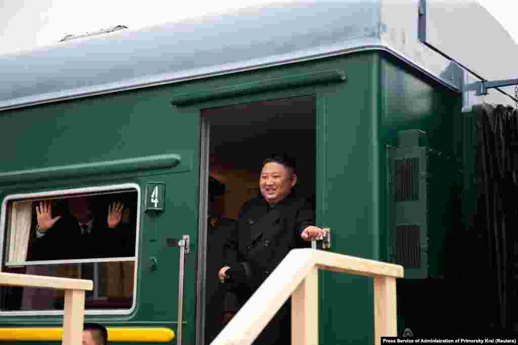 Earlier the same day, the North Korean leader was pictured stepping out of his train at a ceremony in the Russian town of Khasan, near the border with North Korea.&nbsp;