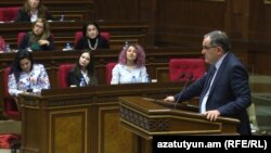 Armenia - Deputy Justice Minister Vigen Kocharian, speaks during public hearings in the parliament, Yerevan, October 17, 2017. 