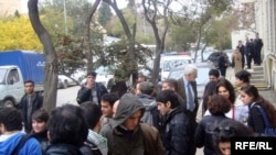 Media and followers outside the trial of Emin Milli and Adnan Hajizada in an Azerbaijani district court in November