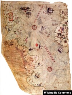 Уцелевший фрагмент карты Пири-реиса (1513)