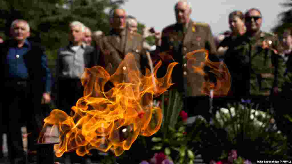 Veterans attend a memorial In Vake Park in the Georgian capital, Tbilisi.