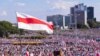 During a post-election rally in the center of Minsk, Belarus. August 16, 2020