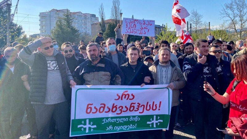 Противники Намахванской ГЭС протестуют перед зданием администрации правительства Грузии
