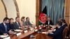 Afghan President Mohammad Ashraf Ghani (M) met with NATO member countries ambassadors in Kabul on August 3. 