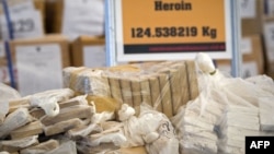 Thailand -- Bags of heroin seized by the Thai narcotic police department are seen on display before being incinerated in Ayutthaya, 17Sep2011 