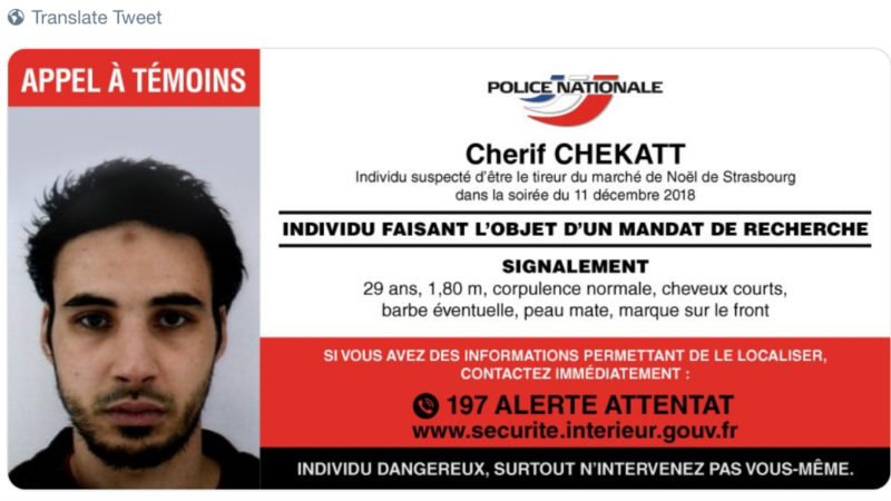 МВД Франции: подозреваемый в стрельбе в Страсбурге застрелен