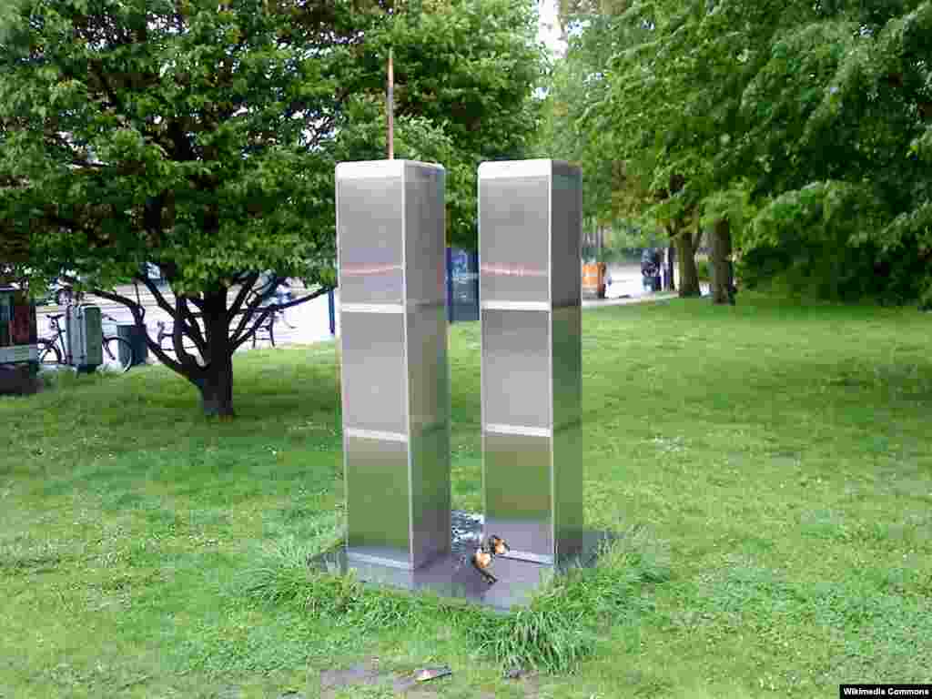 A sculpture of the Twin Towers in Copenhagen, Denmark...