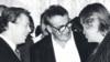 Слева направо: драматург Вацлав Гавел, режиссер Милош Форман и актер Павел Ландовский на Карловарском кинофестивале, 1990