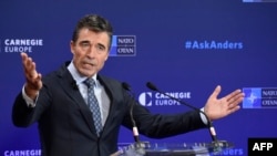 Outgoing NATO General-Secretary Anders Fogh Rasmussen delivers a speech entitled “A Strong NATO in an Era of Unrest” during an event hosted by Carnegie Europe in Brussels on September 15.