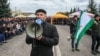 People gather to protest against what they say was an unfair land swap deal with the neighboring Russian region of Chechnya, in Ingushetia's capital, Magas.