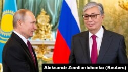 President Vladimir Putin (left) proposed Russian help to build a Kazakh plant when he met with the country's new interim president, Qasym-Zhomart Toqaev, in Moscow earlier this week. 