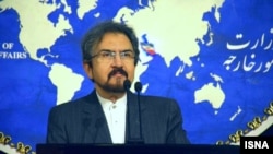 Iranian foreign ministry spokesman, Bahram Ghasemi speaks during a press conference in Tehran. Undated.
